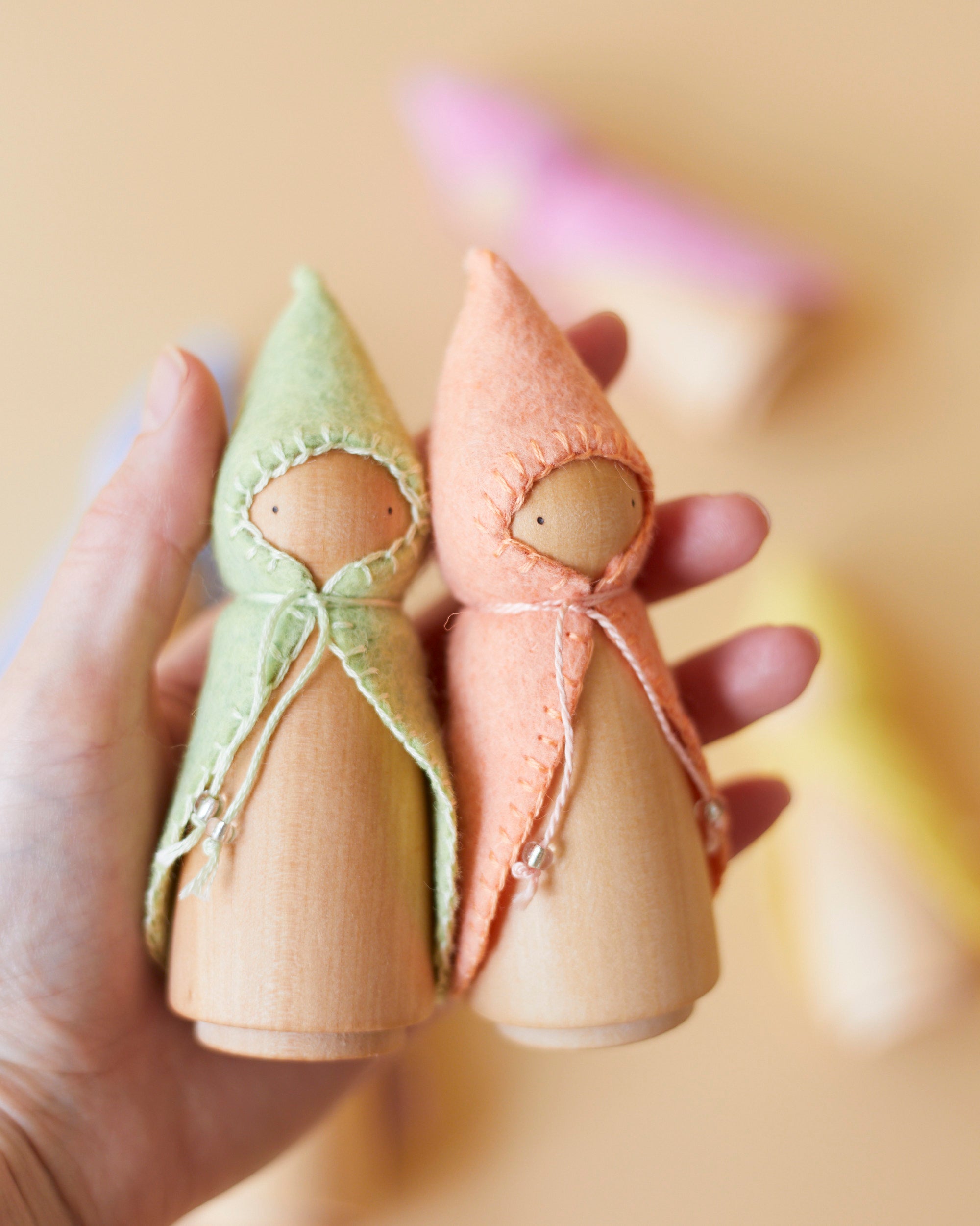 Pastel Rainbow Wooden Gnome Set