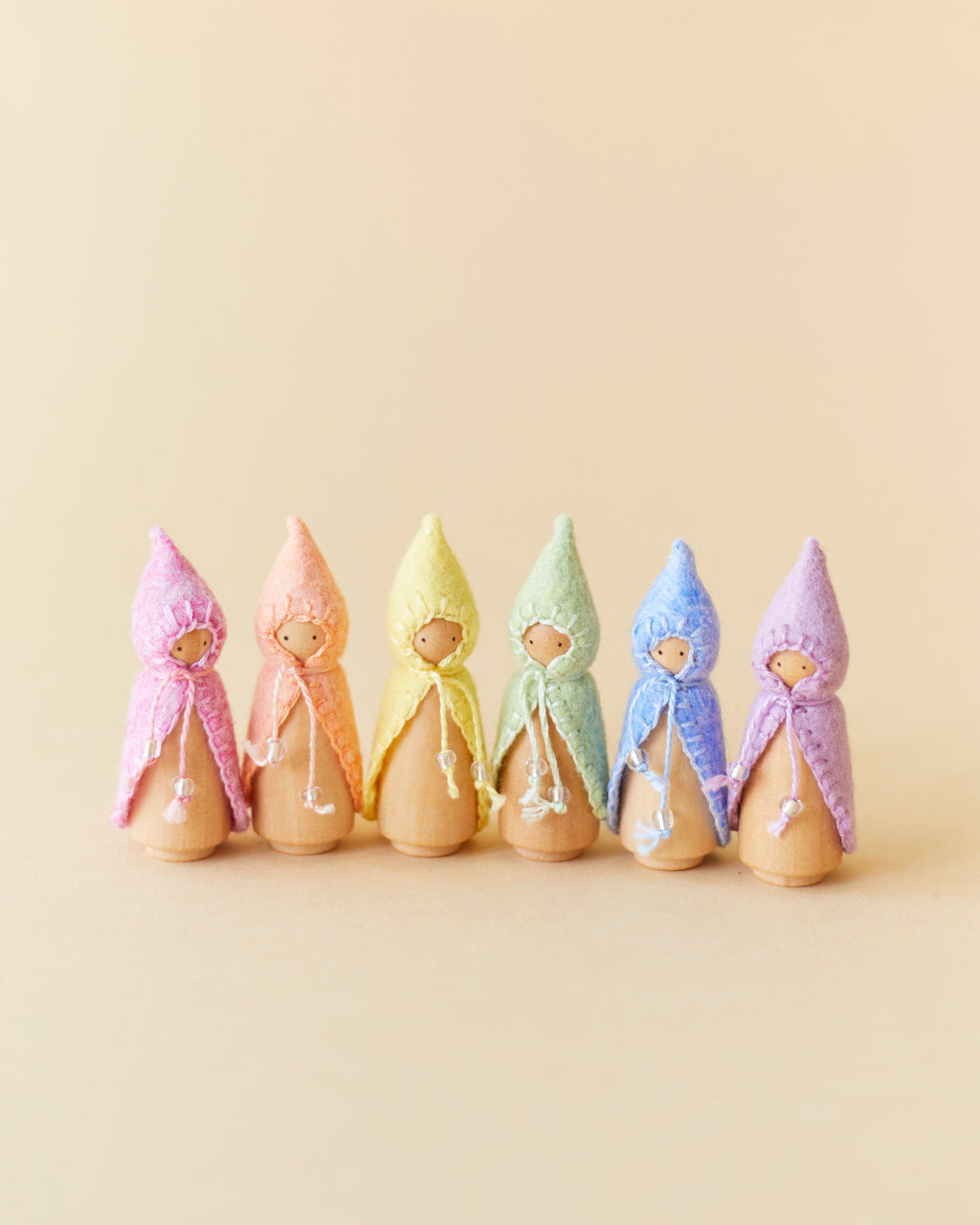 Mini Pastel Rainbow Wooden Gnome Set