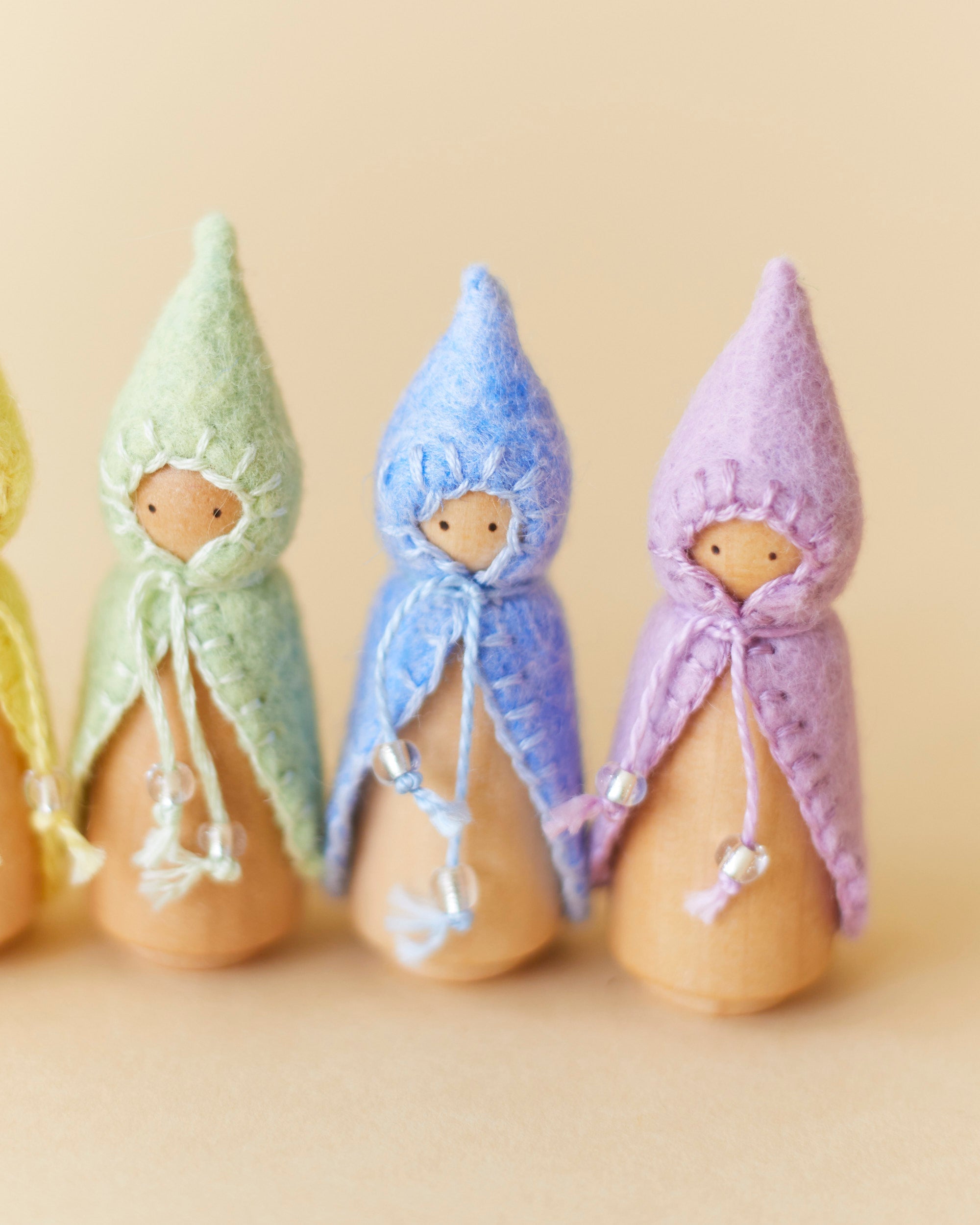 Mini Pastel Rainbow Wooden Gnome Set