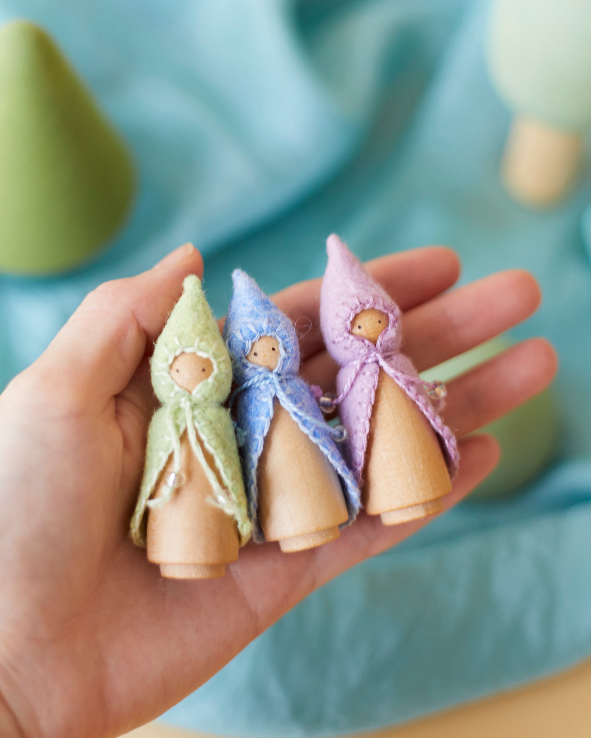 Mini Pastel Rainbow Wooden Gnome Set