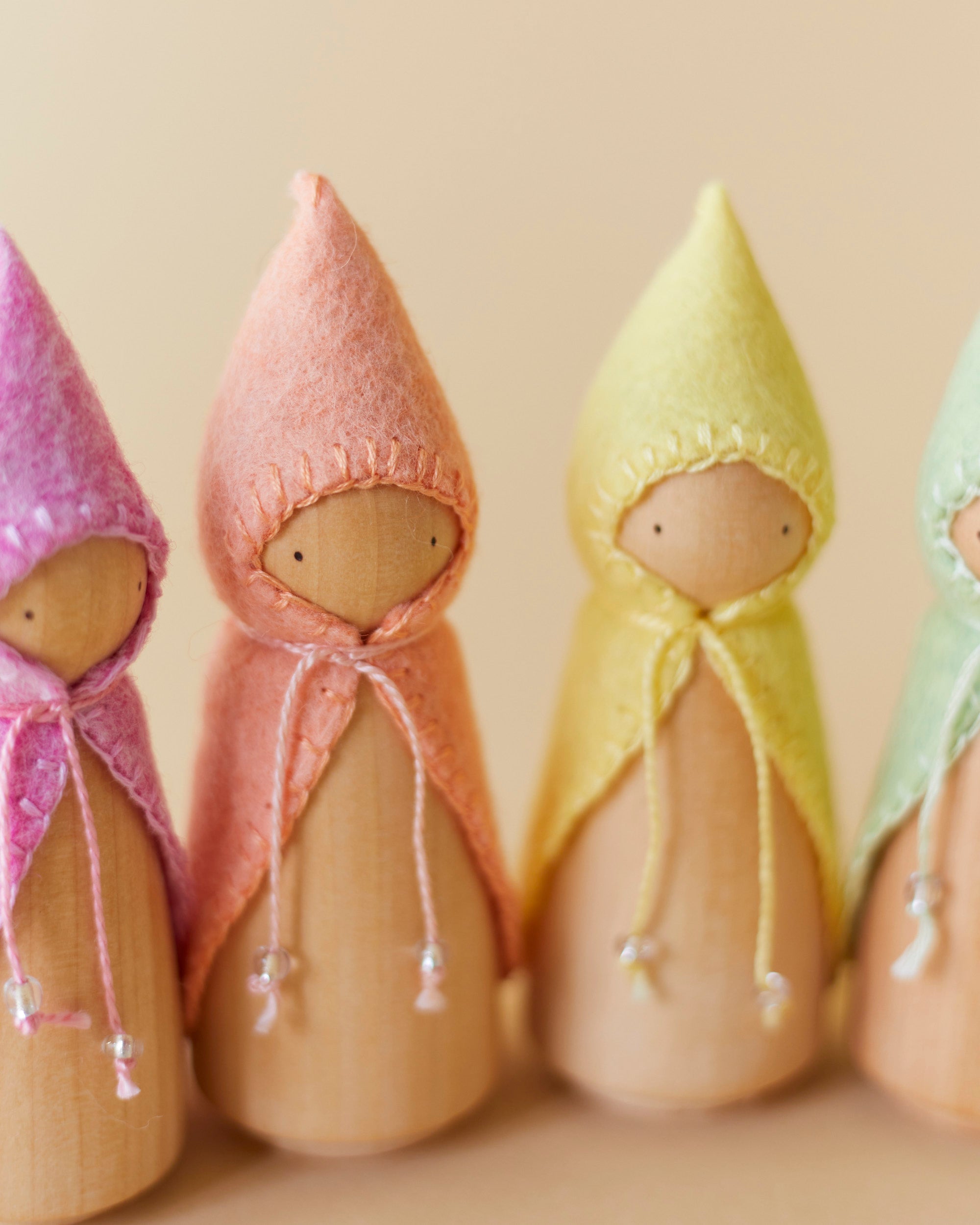 Pastel Rainbow Wooden Gnome Set