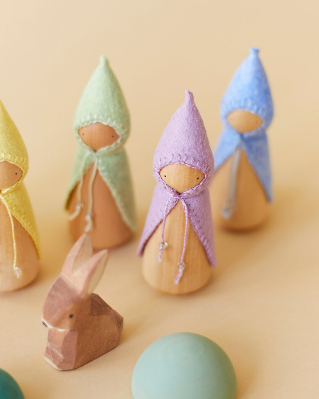 Pastel Rainbow Wooden Gnome Set