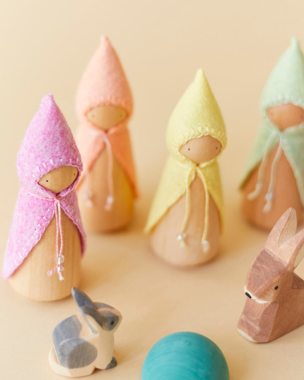 Pastel Rainbow Wooden Gnome Set