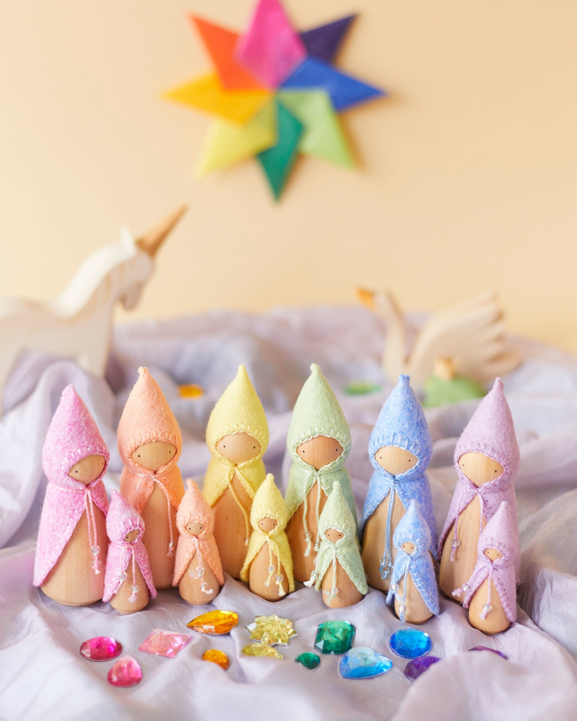 Mini Pastel Rainbow Wooden Gnome Set