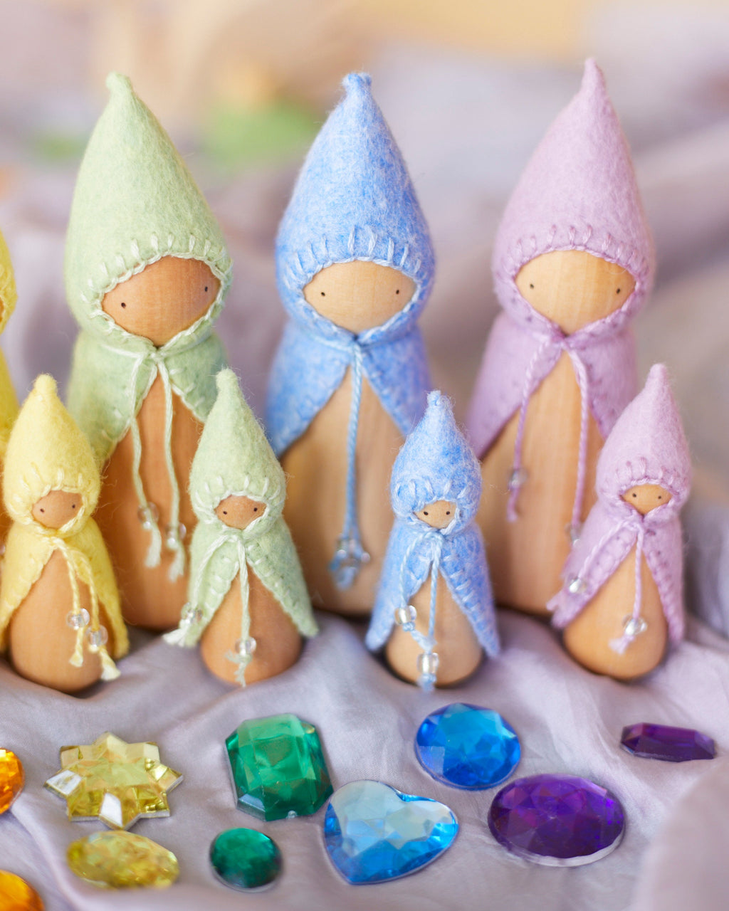 Mini Pastel Rainbow Wooden Gnome Set