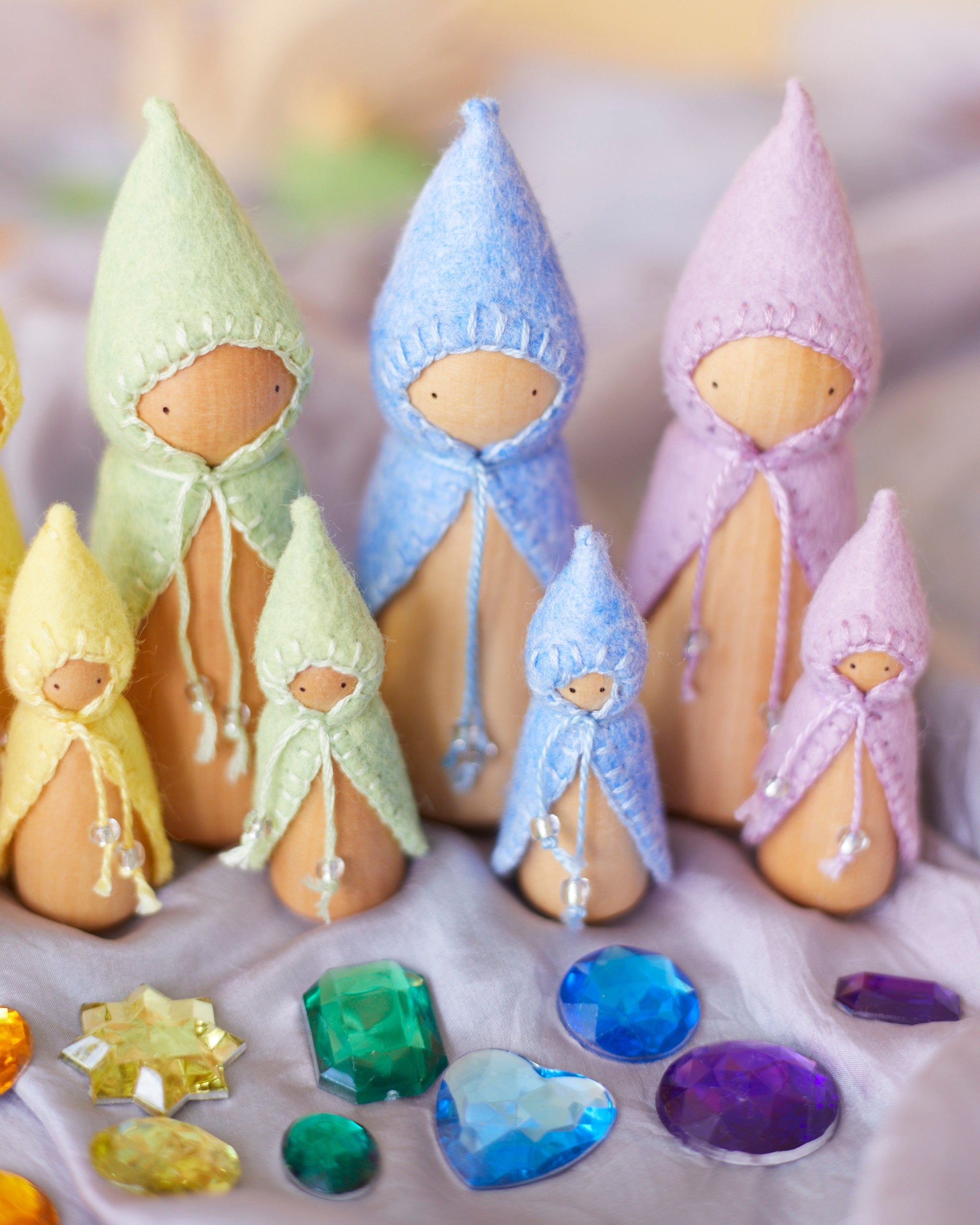 Mini Pastel Rainbow Wooden Gnome Set