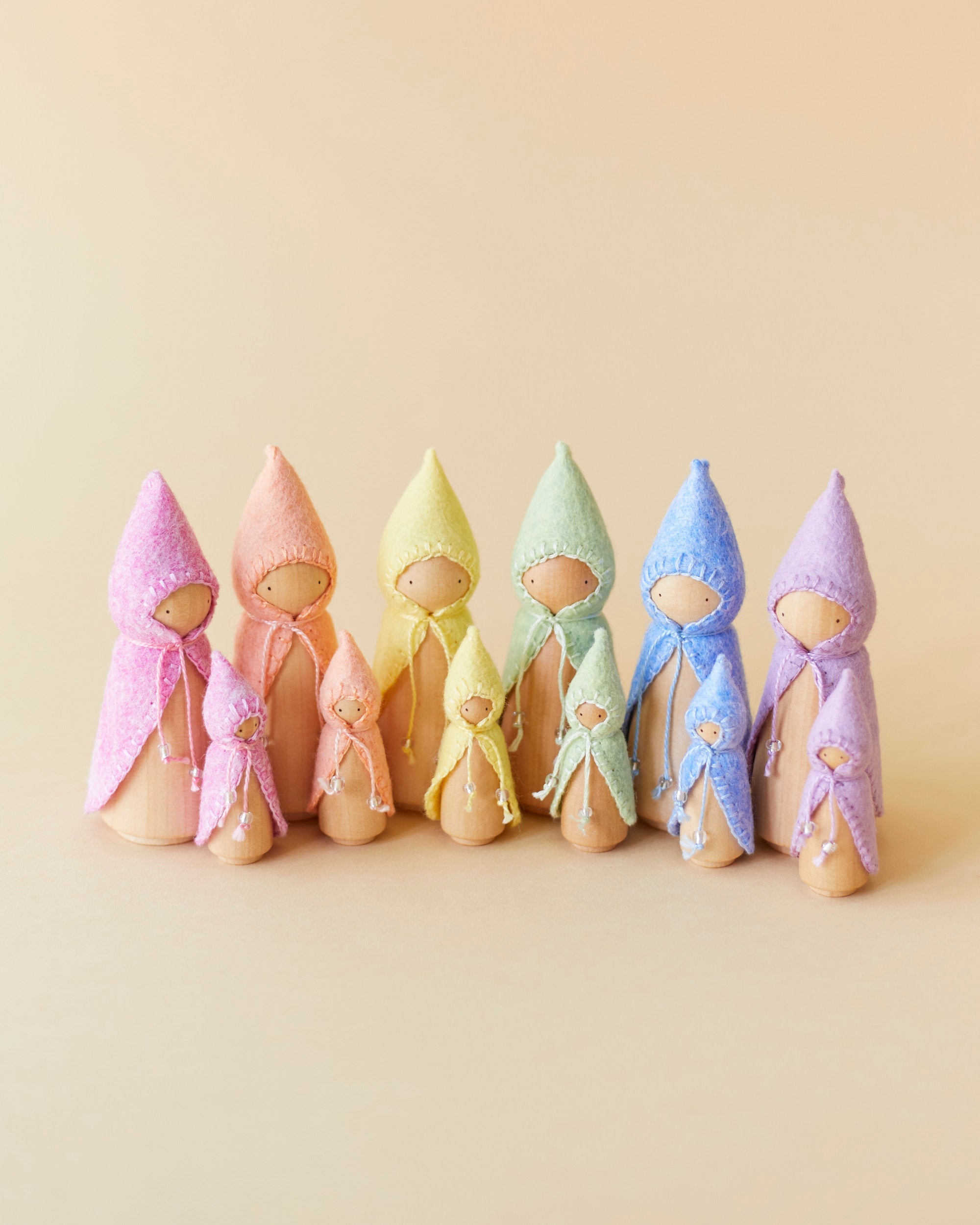 Mini Pastel Rainbow Wooden Gnome Set